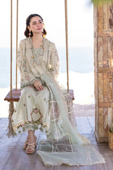 QALAMKAR - 3PC LAWN CHIKANKAARI EMBROIDERED SHIRT WITH ORGANZA EMBROIDERED DUPATTA AND TROUSER - HZG2186